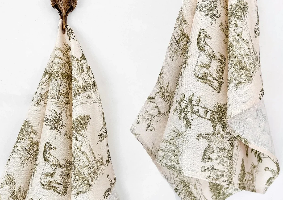 Toile Linen Tea Towels French Country Toile de Jouy Dish Towels